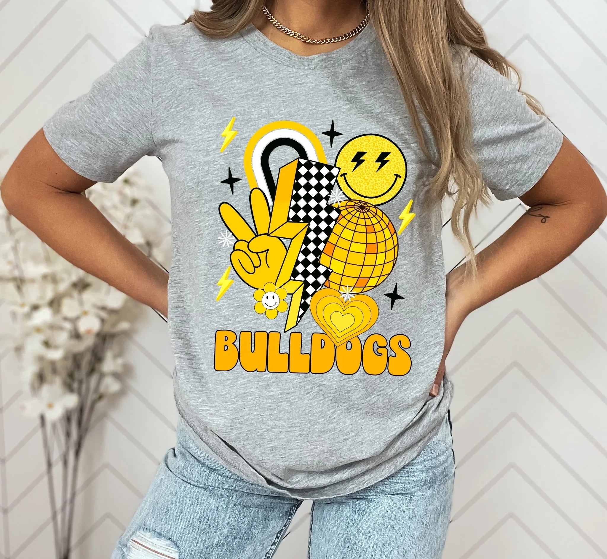 Bulldogs yellow gold and black Groovy DTF Transfer - Merch Girls