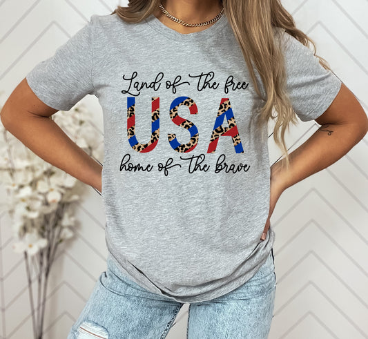 Land of the Free USA Home Of The Brave Graphic Tee