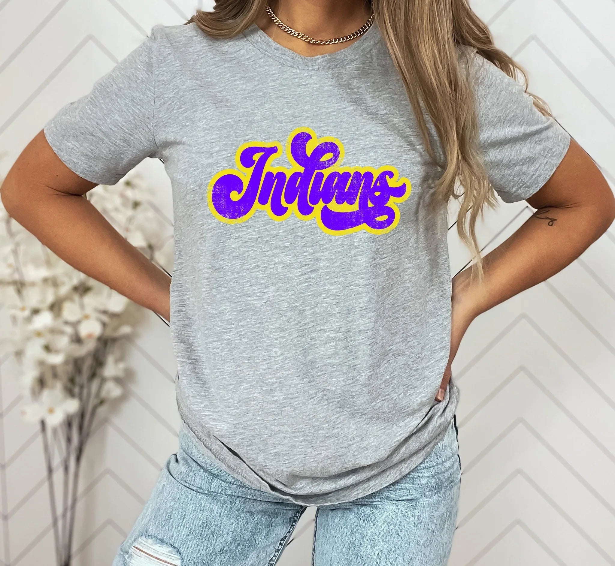 Indians Vintage Retro Shadow Distressed DTF Transfer - Merch Girls