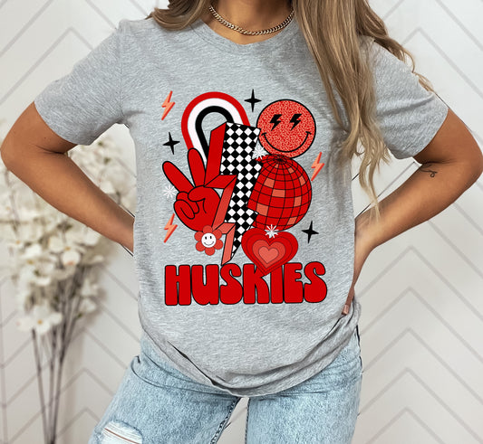 Huskies Groovy Mascot Graphic Tee