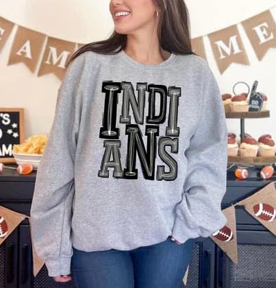 Indians Black and Silver Sporty Varsity Doodle DTF Transfer - Merch Girls