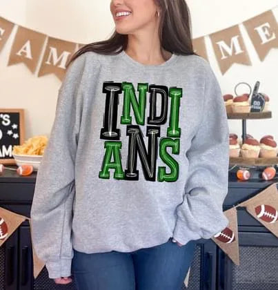 Indians Green and Black Sporty Varsity Doodle DTF Transfer - Merch Girls