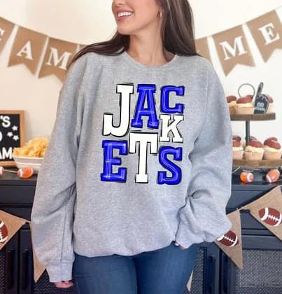 Jackets Royal Blue and White Sporty Varsity Doodle DTF Transfer - Merch Girls