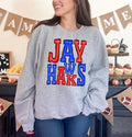 Jayhawks Royal Blue and Red Sporty Varsity Doodle DTF Transfer - Merch Girls