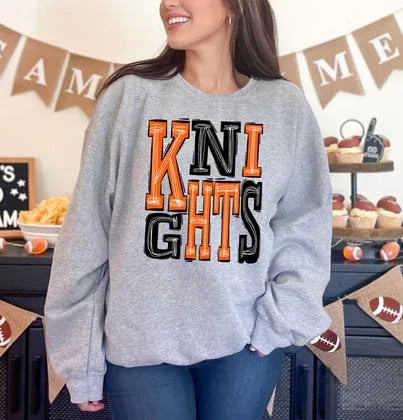 Knights Orange and Black Sporty Varsity Doodle DTF Transfer - Merch Girls