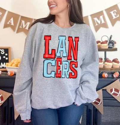 Lancers Red and Light Blue Sporty Varsity Doodle DTF Transfer - Merch Girls