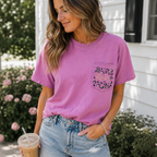Embroidered Leopard Print Monogram Pocket Tee