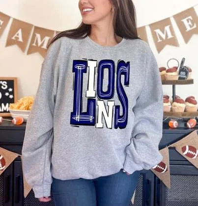 Lions Navy and White Sporty Varsity Doodle DTF Transfer - Merch Girls