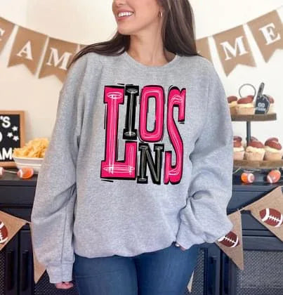 Lions Pink and Black Sporty Varsity Doodle DTF Transfer - Merch Girls