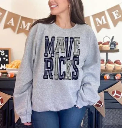 Mavericks Navy and Silver Sporty Varsity Doodle DTF Transfer - Merch Girls