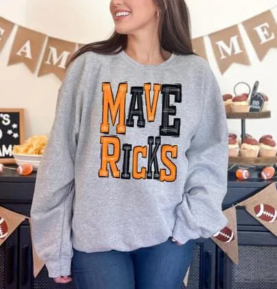 Mavericks Orange and Black Sporty Varsity Doodle DTF Transfer - Merch Girls