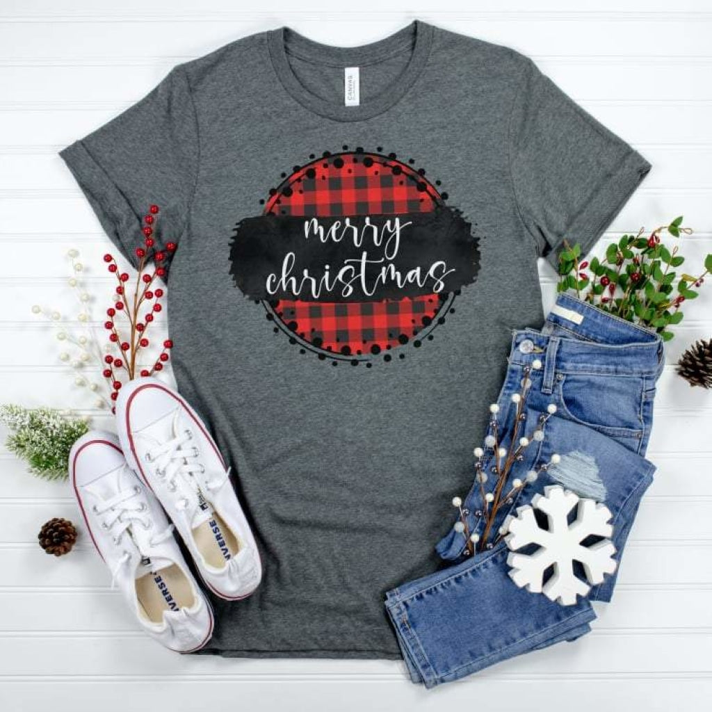 Merry Christmas Buffalo Plaid Circle Graphic Tee