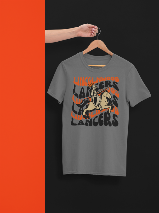 Lincolnwood Lancers Distressed Wavy Mascot Graphic Tee