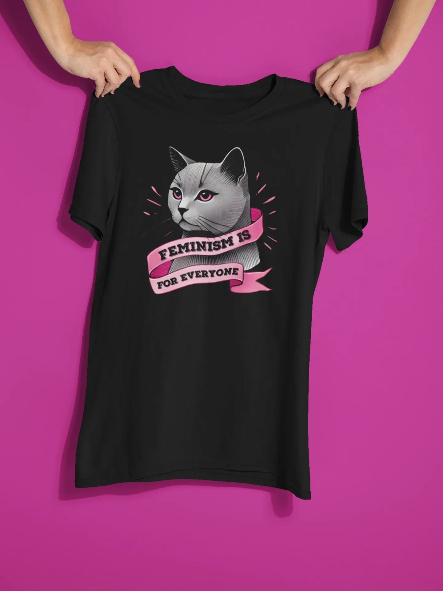 Feminism Is For Everyone Grey Cat Graphic Tee - Merch Girls