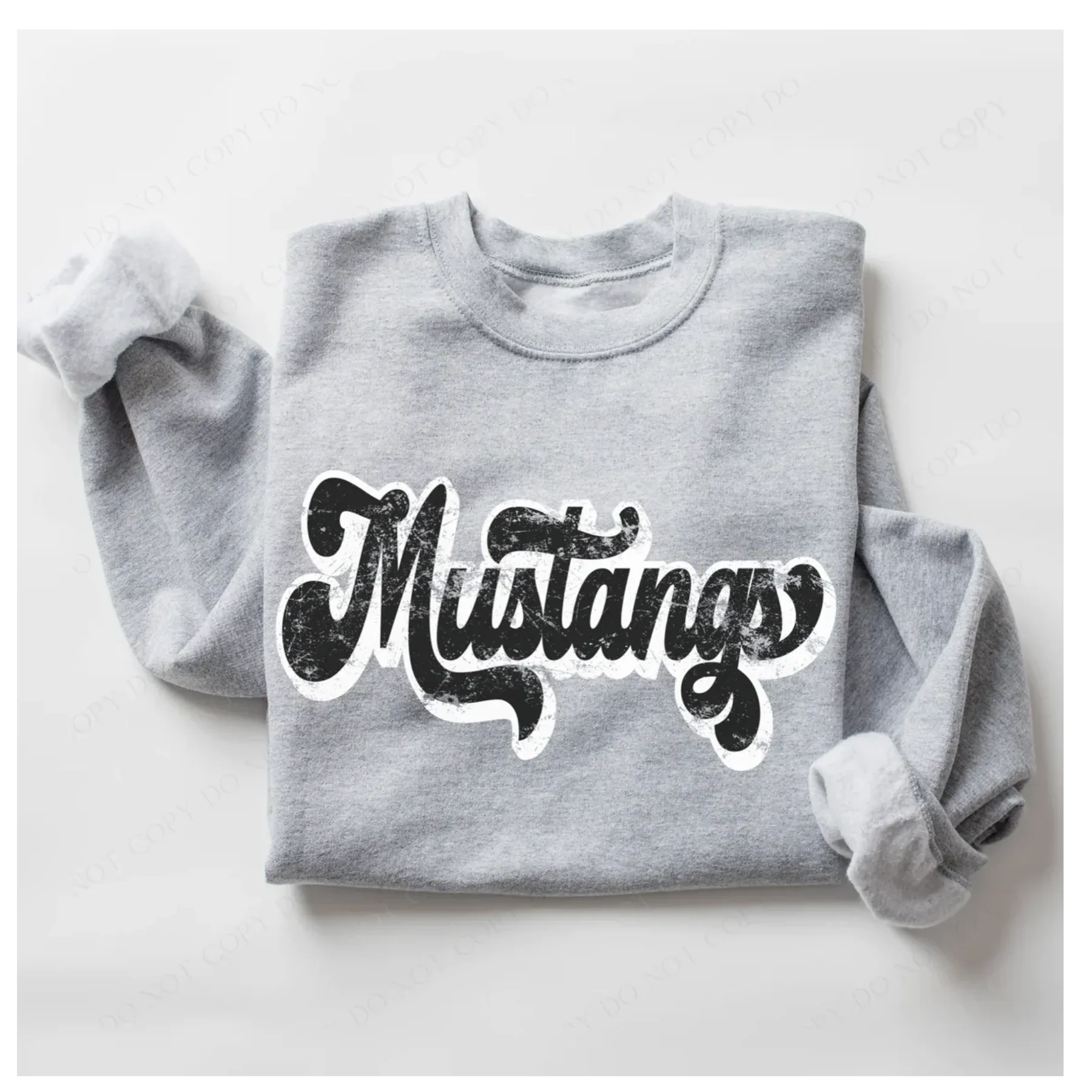 Mustangs Vintage Black & White Retro Shadow Distressed DTF Transfer - Merch Girls