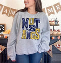 Mustangs Navy and Yellow Gold Sporty Varsity Doodle DTF Transfer - Merch Girls