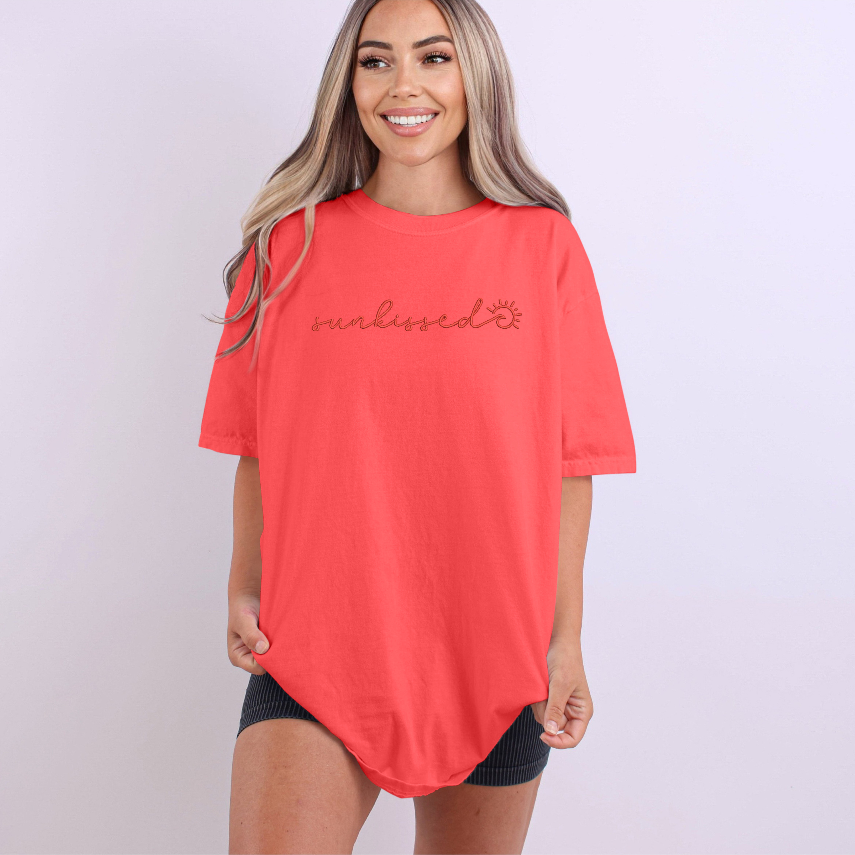 Sunkissed Summer Embroidered Comfort Color Short Sleeve Shirt or Tank Top