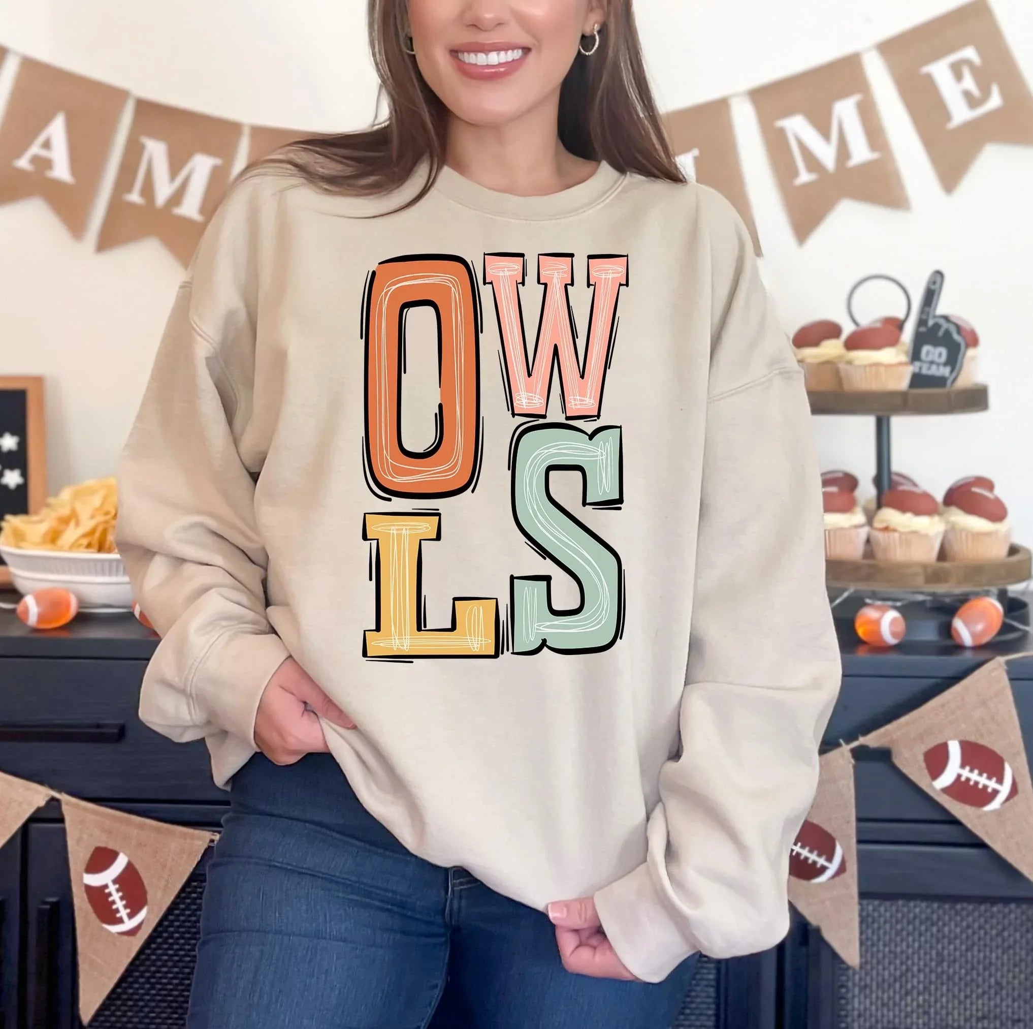 Owls Boho Sporty Varsity Doodle DTF Transfer - Merch Girls