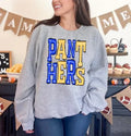 Panthers Royal Blue and Yellow Sporty Varsity Doodle DTF Transfer - Merch Girls