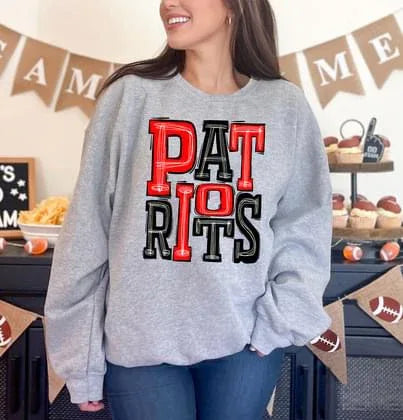 Patriots Red and Black Sporty Varsity Doodle DTF Transfer - Merch Girls
