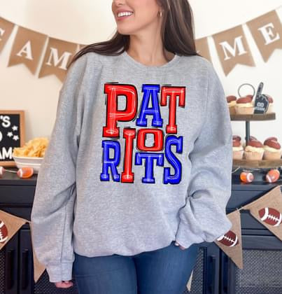 Patriots Royal Blue and Red Sporty Varsity Doodle DTF Transfer