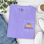 Personalized Embroidered Teacher Pocket T-Shirt with Pencil