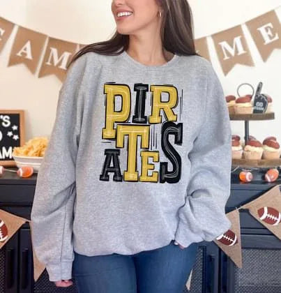 Pirates Yellow Gold and Black Sporty Varsity Doodle DTF Transfer - Merch Girls