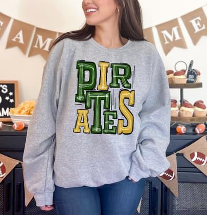 Pirates Green and Yellow Gold Sporty Varsity Doodle DTF Transfer