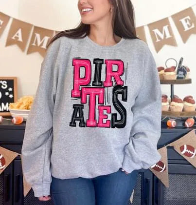Pirates Pink and Black Sporty Varsity Doodle DTF Transfer - Merch Girls