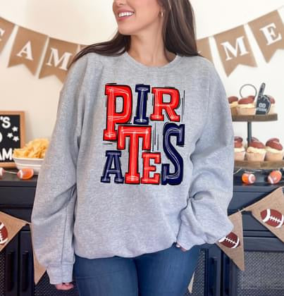 Pirates Navy and Red Sporty Varsity Doodle DTF Transfer