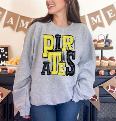 Pirates Yellow and Black Sporty Varsity Doodle DTF Transfer