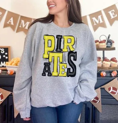 Pirates Yellow and Black Sporty Varsity Doodle DTF Transfer - Merch Girls