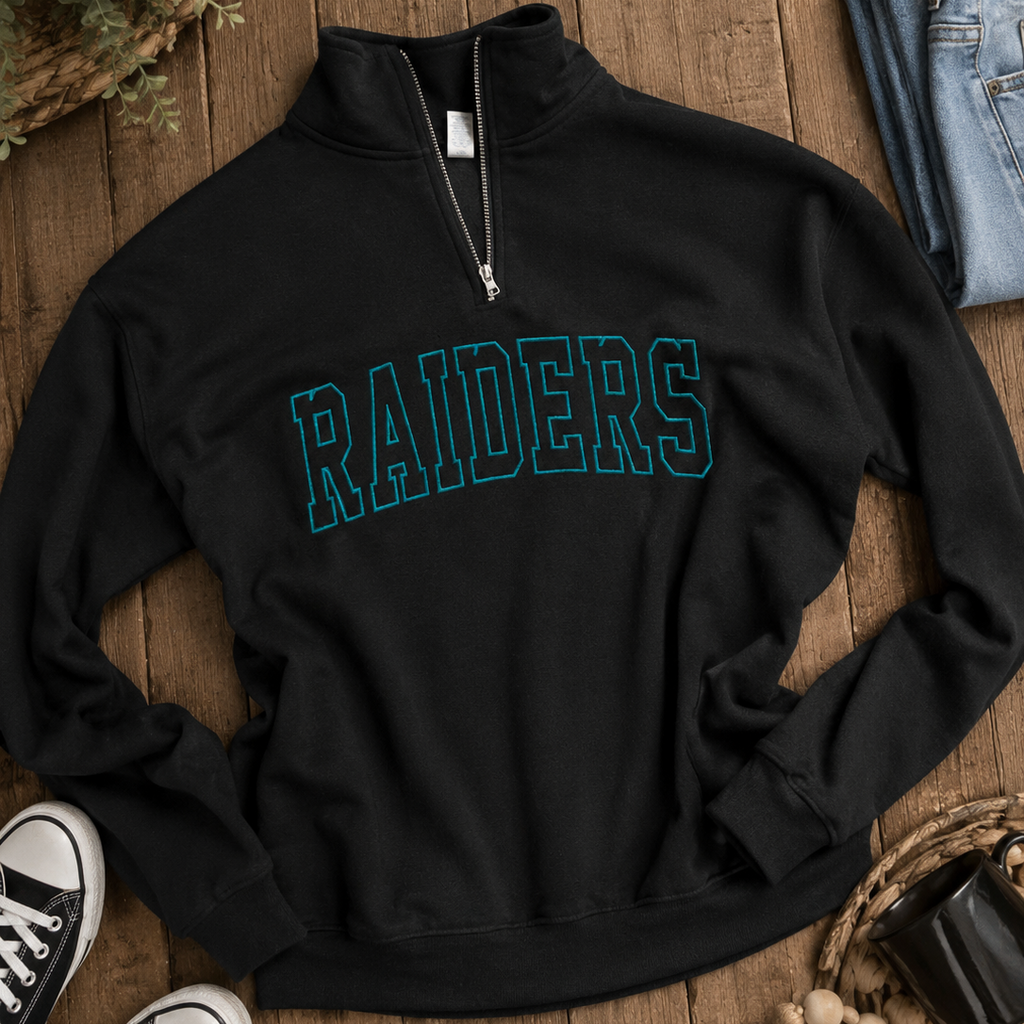 Custom Embroidered Quarter Zip Sweatshirt | Personalized Raiders School Spirit Pullover
