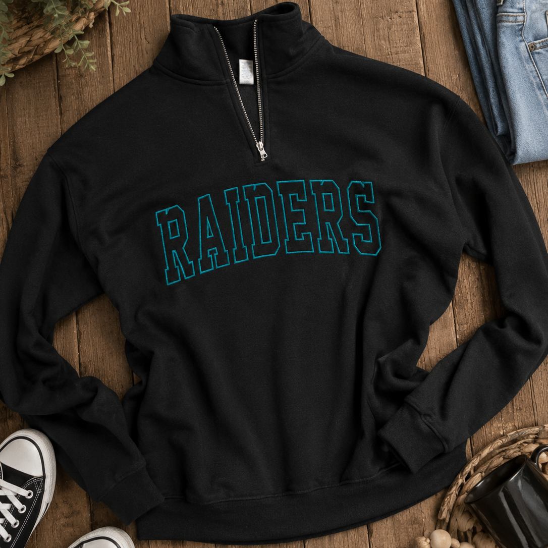 Custom Embroidered Quarter Zip Sweatshirt | Personalized Raiders School Spirit Pullover
