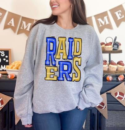 Raiders Royal Blue and Yellow Gold Sporty Varsity Doodle DTF Transfer