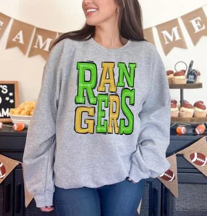 Rangers Green and Gold Sporty Varsity Doodle DTF Transfer - Merch Girls