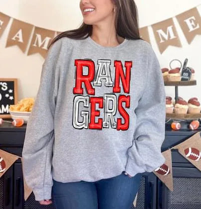 Rangers Red and White Sporty Varsity Doodle DTF Transfer - Merch Girls