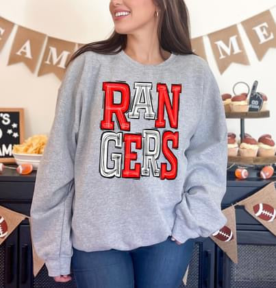 Rangers Red and White Sporty Varsity Doodle DTF Transfer