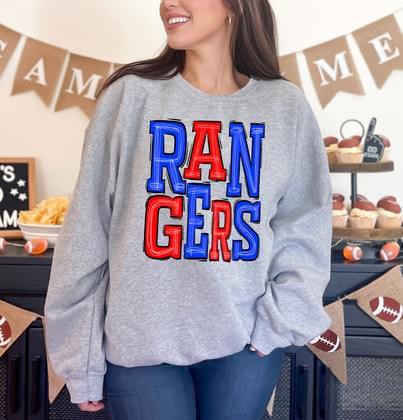 Rangers Royal Blue and Red Sporty Varsity Doodle DTF Transfer - Merch Girls