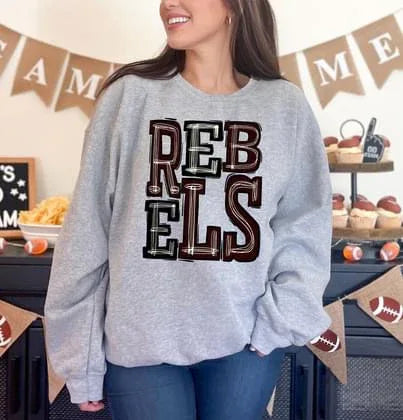 Rebels Maroon and Black Sporty Varsity Doodle DTF Transfer - Merch Girls