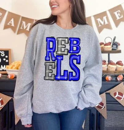Rebels Royal Blue and Silver Sporty Varsity Doodle DTF Transfer - Merch Girls