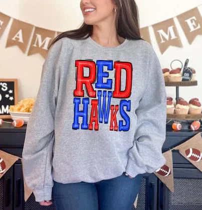 Red Hawks Royal Blue and Red Sporty Varsity Doodle DTF Transfer - Merch Girls