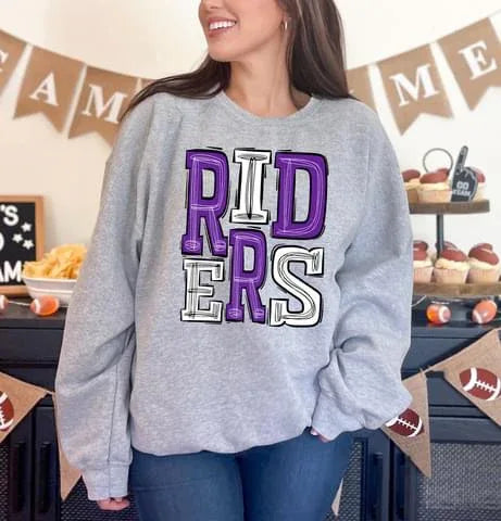 Riders Purple and White Sporty Varsity Doodle DTF Transfer - Merch Girls