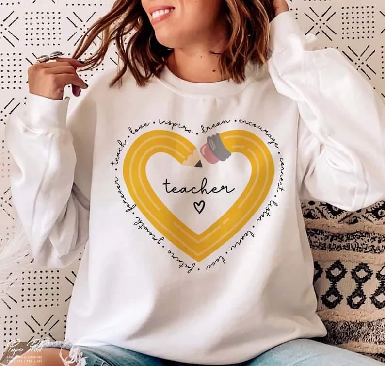 Teacher Pencil Heart Graphic Tee - Merch Girls