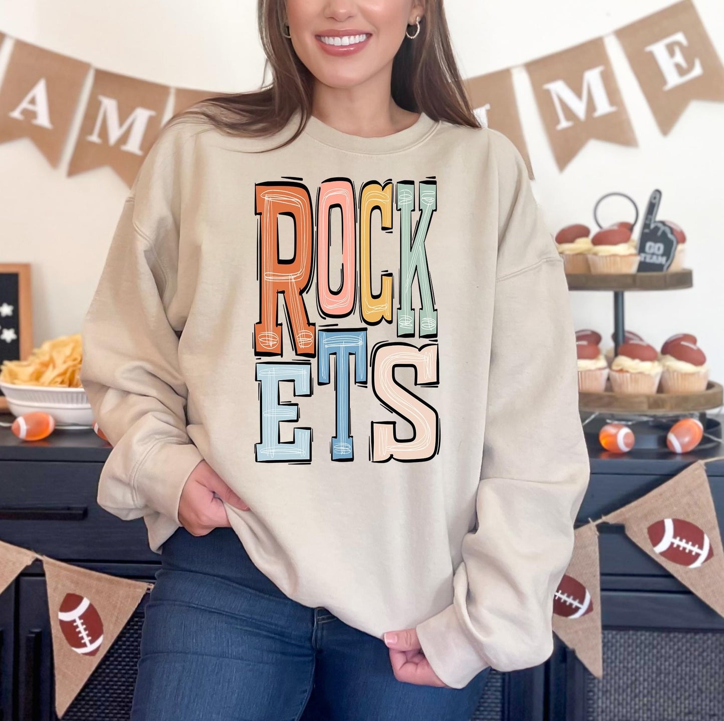 Rockets Boho Sporty Varsity Doodle DTF Transfer