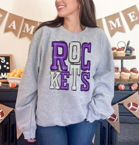 Rockets Purple and White Sporty Varsity Doodle DTF Transfer