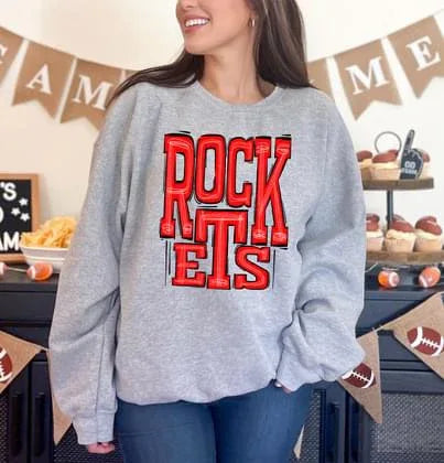 Rockets Red Sporty Varsity Doodle DTF Transfer - Merch Girls