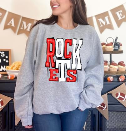 Rockets Red and White Sporty Varsity Doodle DTF Transfer