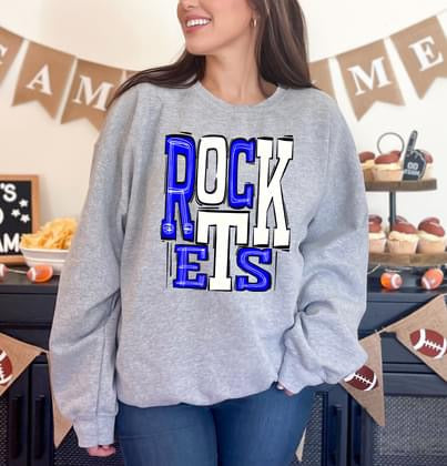 Rockets Royal Blue and Red Sporty Varsity Doodle DTF Transfer