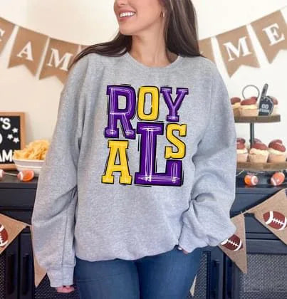 Royals Purple and Yellow Gold Sporty Varsity Doodle DTF Transfer - Merch Girls